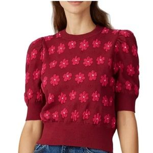 Kate Spade - Maroon & Pink "Marker Floral" SS Sweater Sz XS (seen on TV!!)
